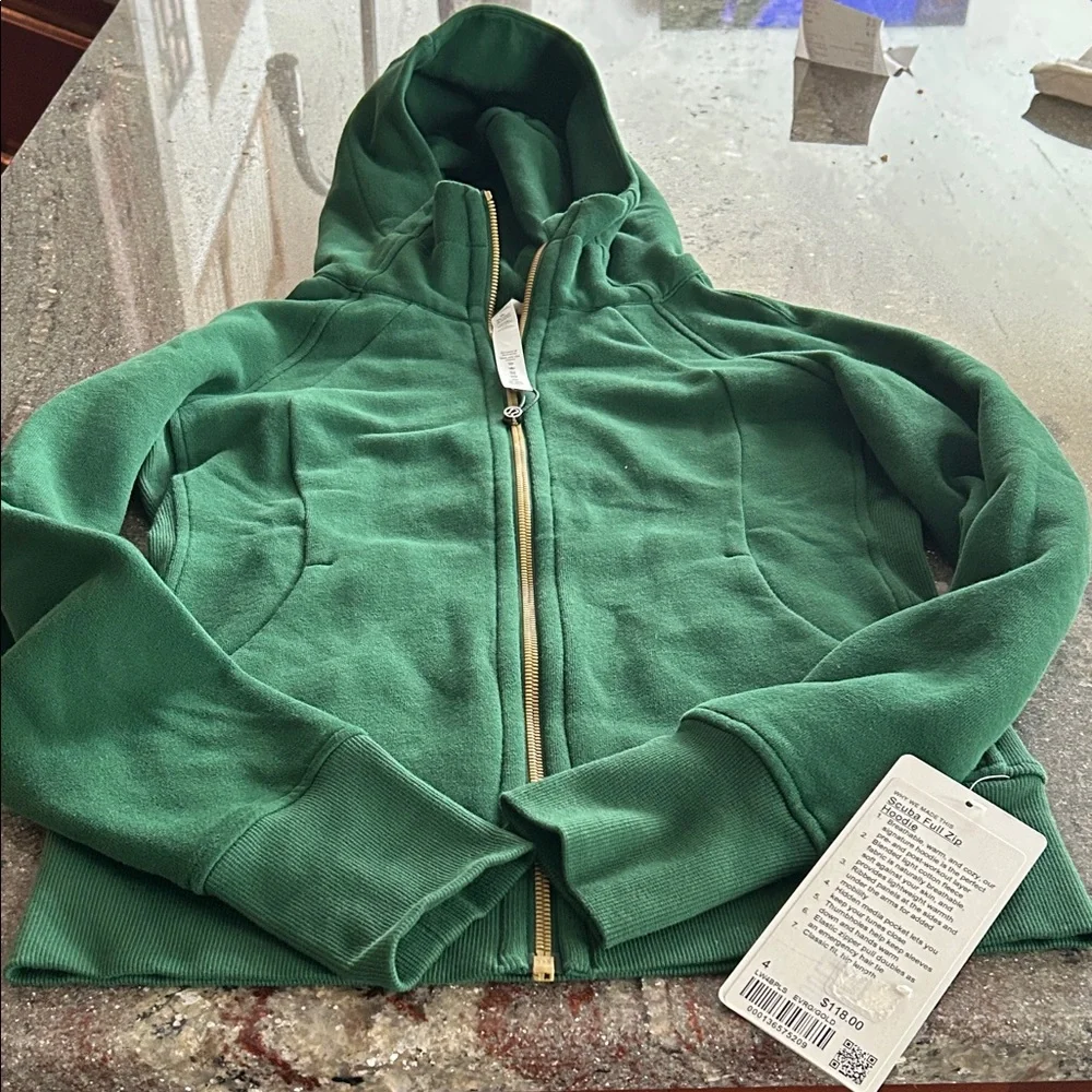 NWT lululemon Full Zip Hoodie Everglade Green/Gold Zip Sz 4 - Picture 2 of 6